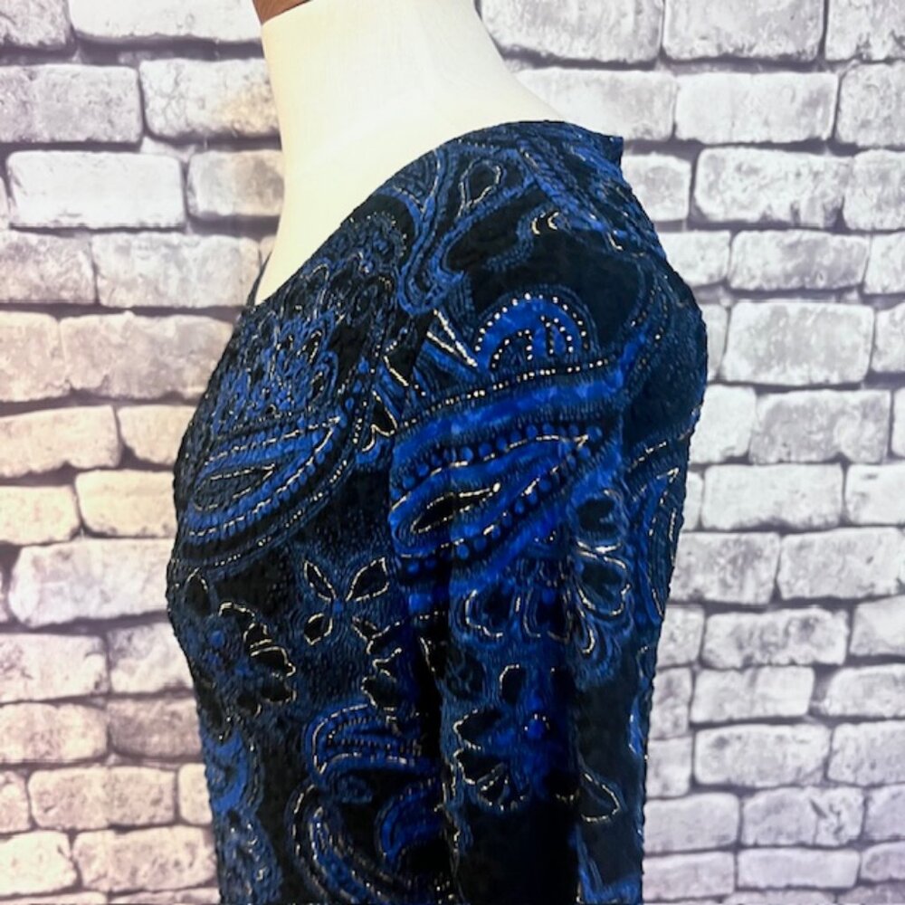 Brittany Black Blue, Black & Gold 3/4 Sleeve Blouse Size L - Picture 4 of 7